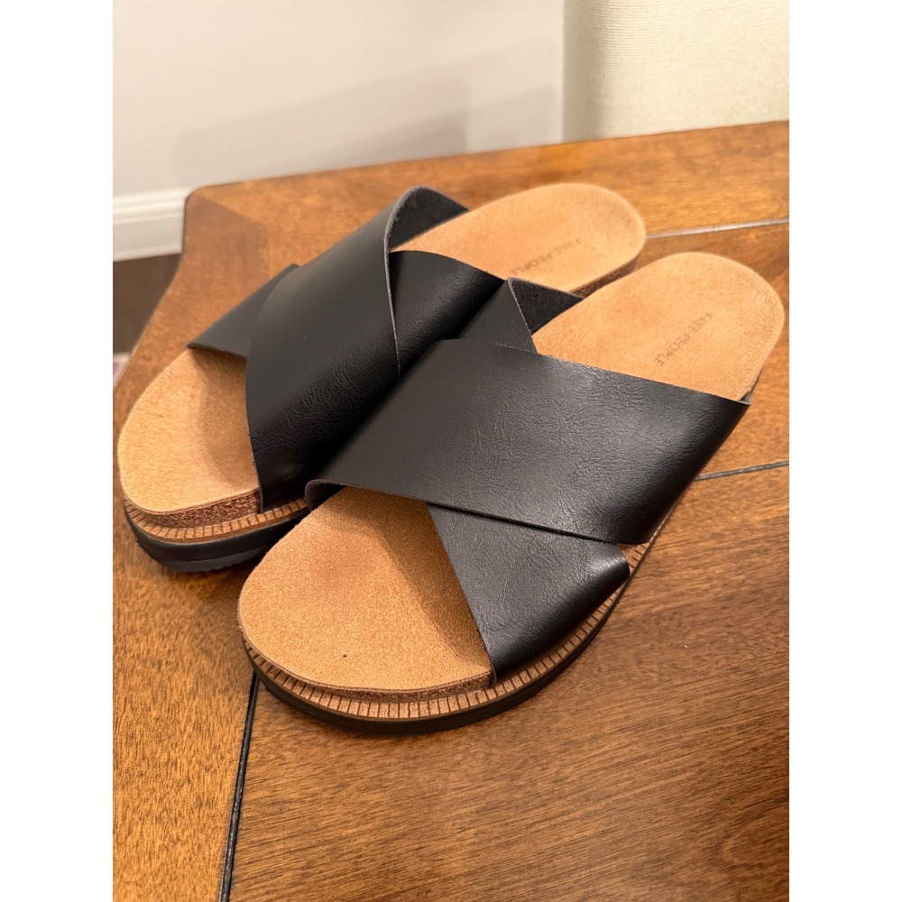 Free People Sidelines Slide Sandal Black Leather Cross Strap Platform Sandals 9